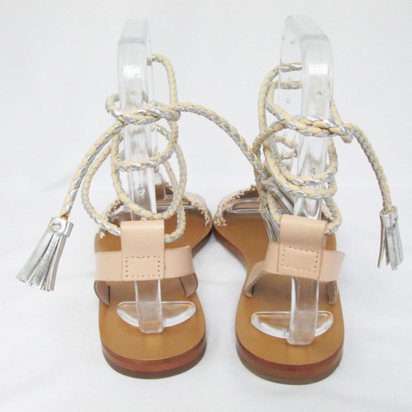 J. Crew | Raffia Beige Silver Wrap Flat Sandal - Picture 5 of 7